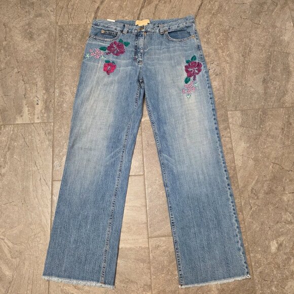 Rare MK Couture Italian Embroidered Jeans size 8 flowers hibiscus michael kors - Picture 1 of 12